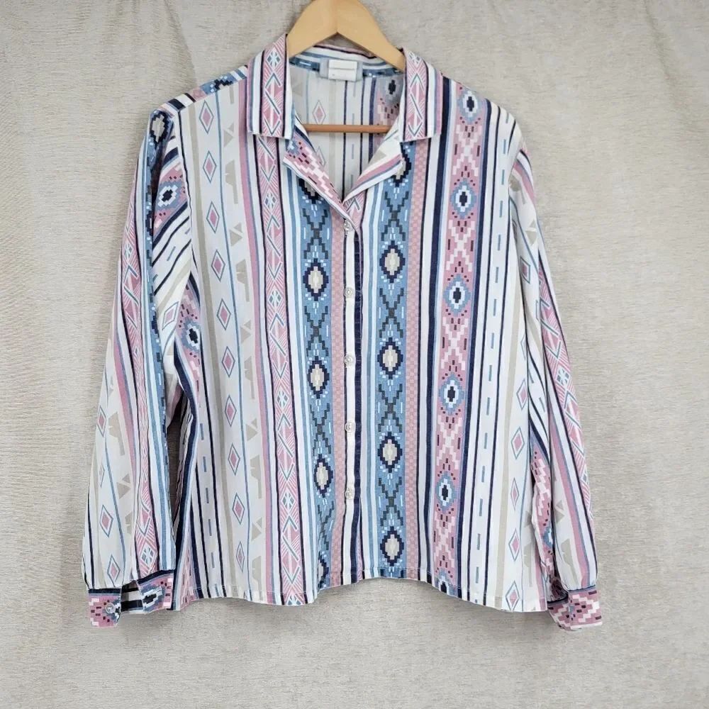 Blair Vintage Aztec Western Pastel Button Down Top Shirt Blouse Women's